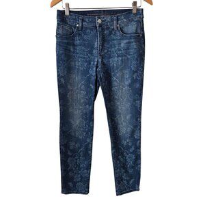 Chicos So Slimming Girlfriend Slim Leg Ankle Jeans Floral Print Mid-Rise Size 0R